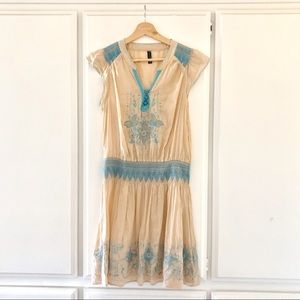 Free People peach/aqua embroidered dress